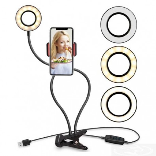 SOPORTE ARO LUZ LED PROF. LIVE STREAM 2 EN 1