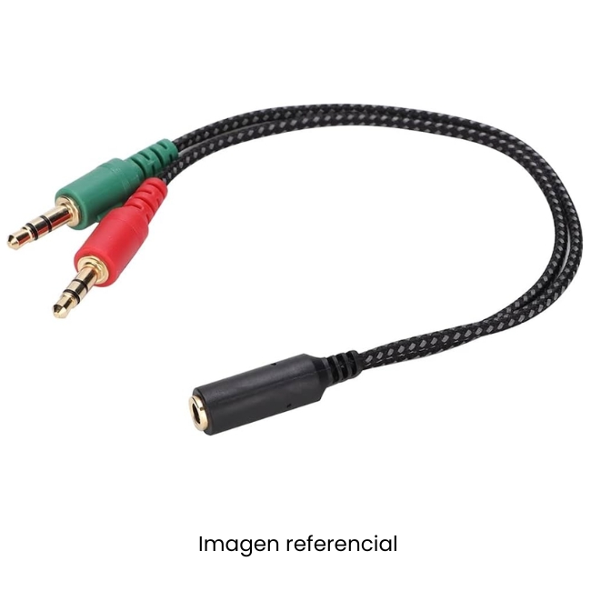 ADAPTADOR AUDIO 1 HEMBRA A 2 JACK MACHO (AURICULAR + MICROFONO)