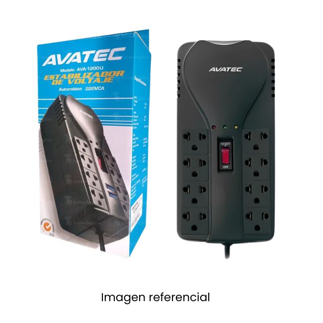 AVATEC ESTABILIZADOR AVA1200UB 1200VA 8TOMAS USB3.0 LED 60HZ NEGRO 