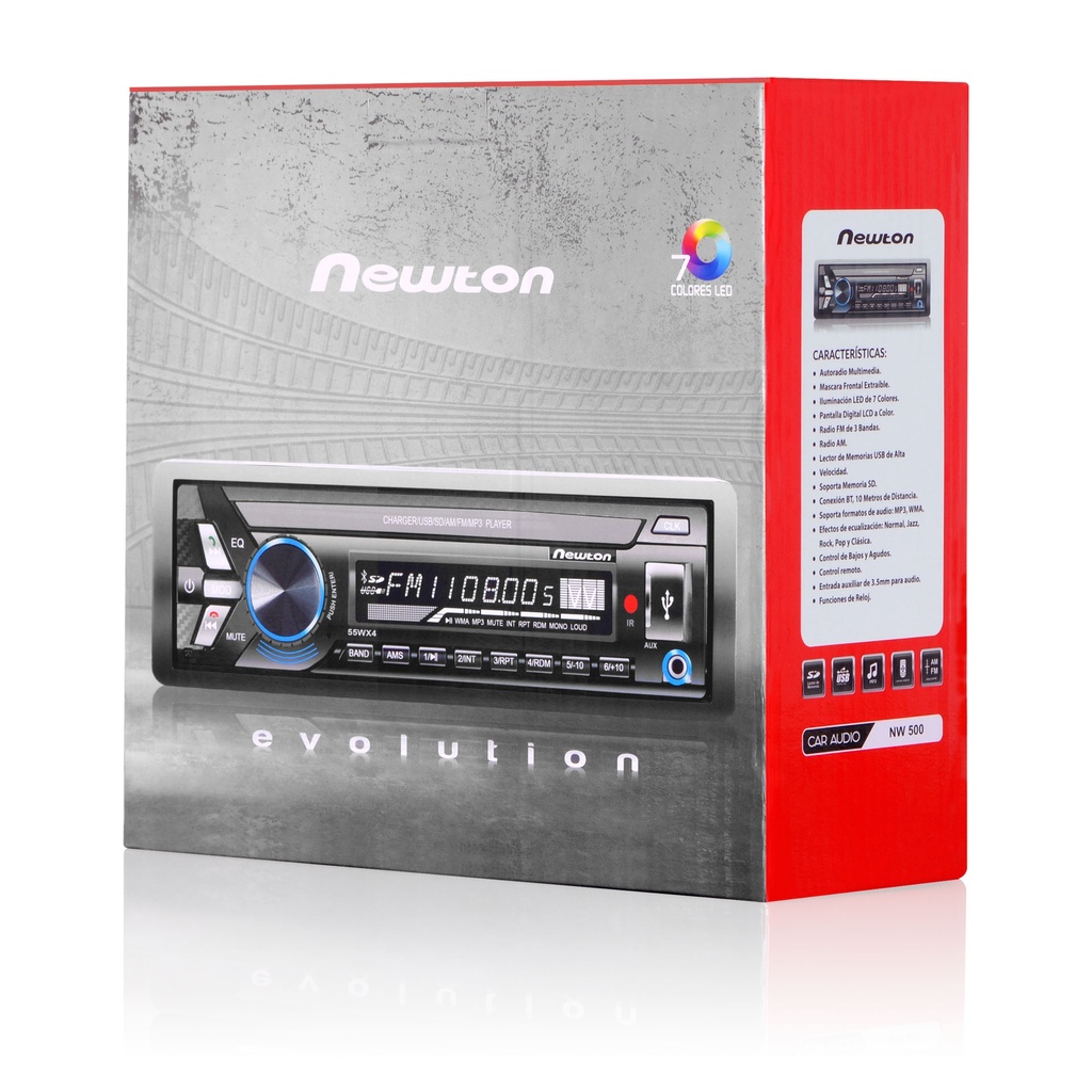 NEWTON AUTORADIO EVOLUTION NW500 FM AM 7 LEDS BT USB SD AUX RC 50WX4