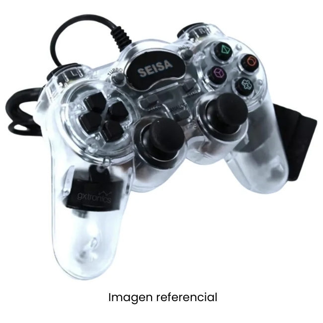 SEISA JOYSTICK PS2 TRANSPARENTE CABLEADO CONEXIÓN PSII SJ803TM / SJ-703TM MANDO GAMER
