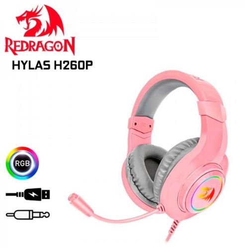 REDRAGON AUDIFONOS GAMER HYLAS ROSADO H260P-RGB 3.5MM +USB
