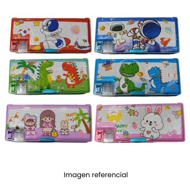 CARTUCHERA DE PLASTICO CON DISEÑO Y TAJADOR CT-6A-22