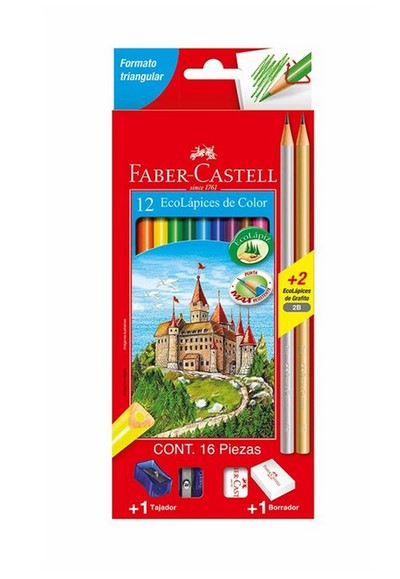 FABER CASTELL COLORES X 12 LARGO + 2 LAPIZ