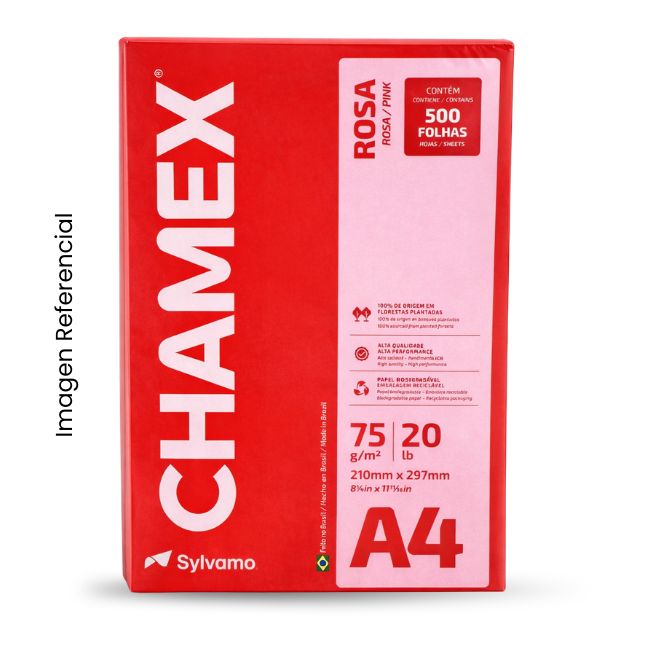 CHAMEX PAPEL BOND A4 75GR 1/2MLL ROSADO