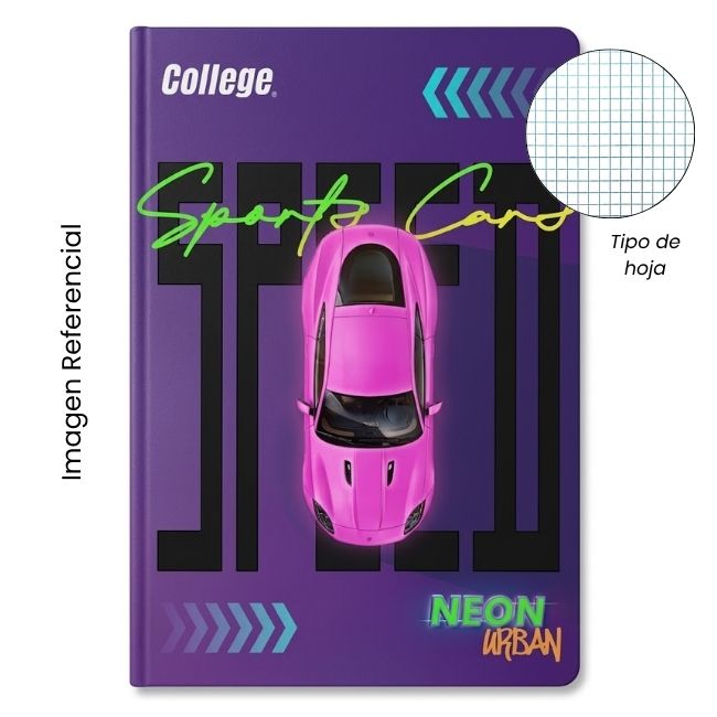 COLLEGE CUADERNO A4 CUADRICULADO NEON URBAN CARS 80 HOJAS