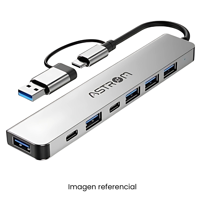 ASTROM HUB USB MH2371 7EN1 USB3.0x1 + USB2.0x4 + USB TIPO C x2 + CABLE 15CM