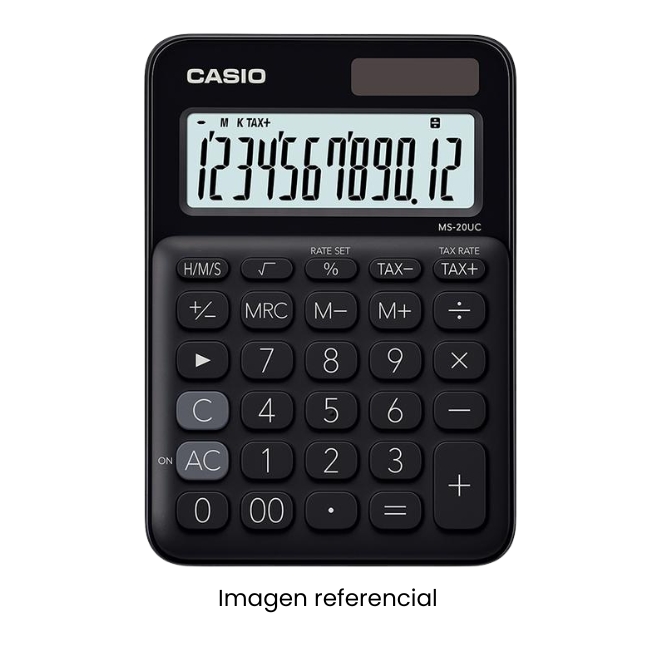 CASIO CALCULADORA MS-20UC-BK NEGRO 12 DIGITOS
