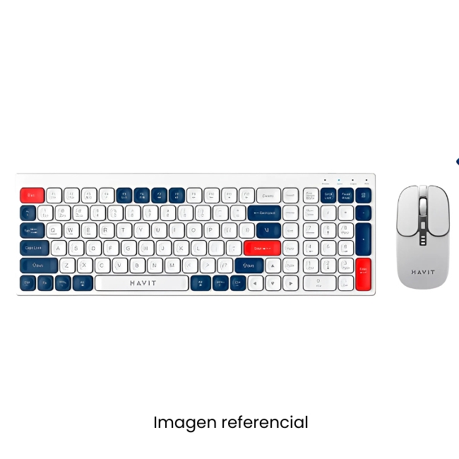 HAVIT KIT OFFICE KB830WB-SP TECLADO MOUSE INALAMBRICO 2.4GHZ BLUETOOTH BLANCO ROJO AZUL