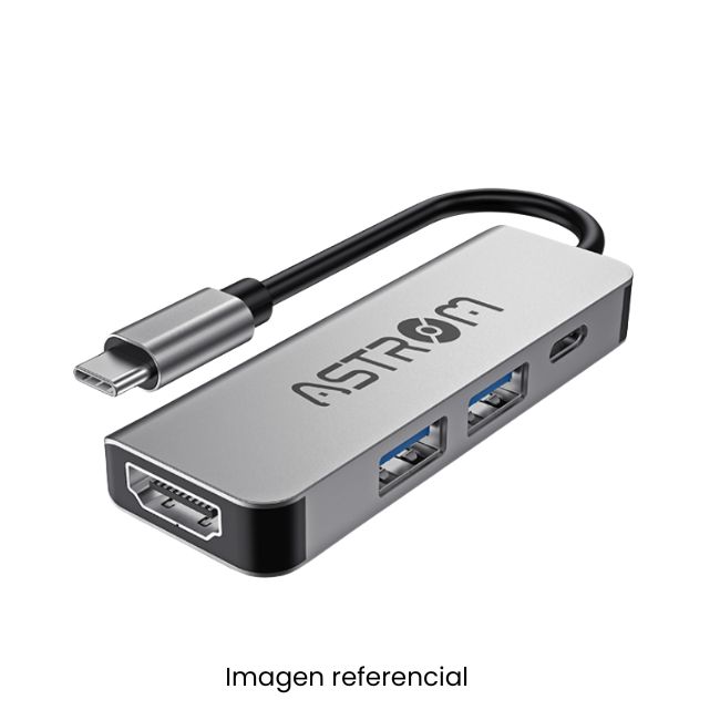 ASTROM HUB USB MH2341-HDMI 4EN1 (USB3.0+USB2.0+HDMI+USB-C) NEGRO