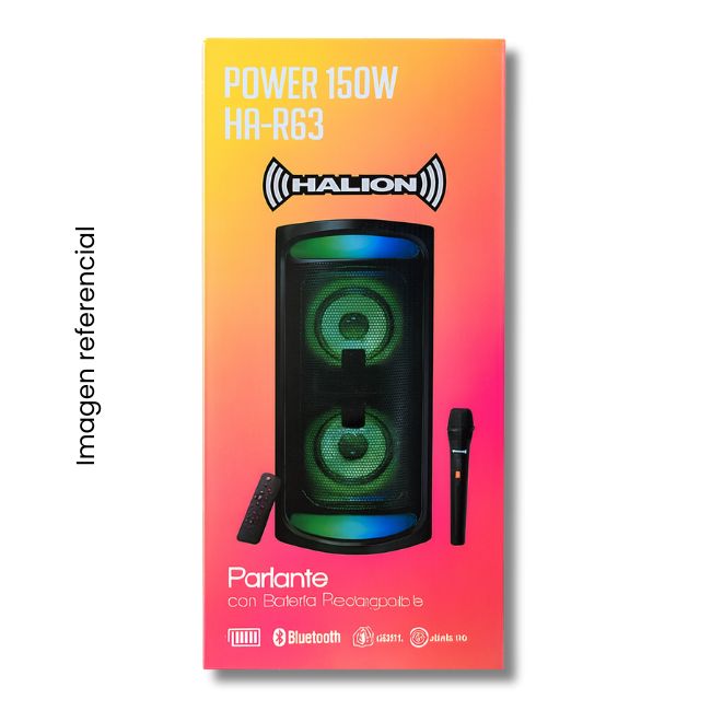HALION PARLANTE HA-R63 FIESTA 150W RECARGABLE BLUETOOTH USB AUX LUCES RGB MICROFONO