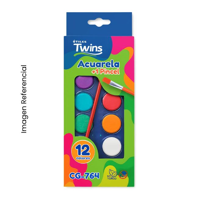 TWINS ACUARELA CON PALETA 12 COLORES + PINCEL (16x6.5CM) CG-764