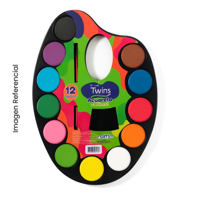 TWINS ACUARELA T/RIÑON X12 COLORES + PINCEL (27X20CM) CG-761