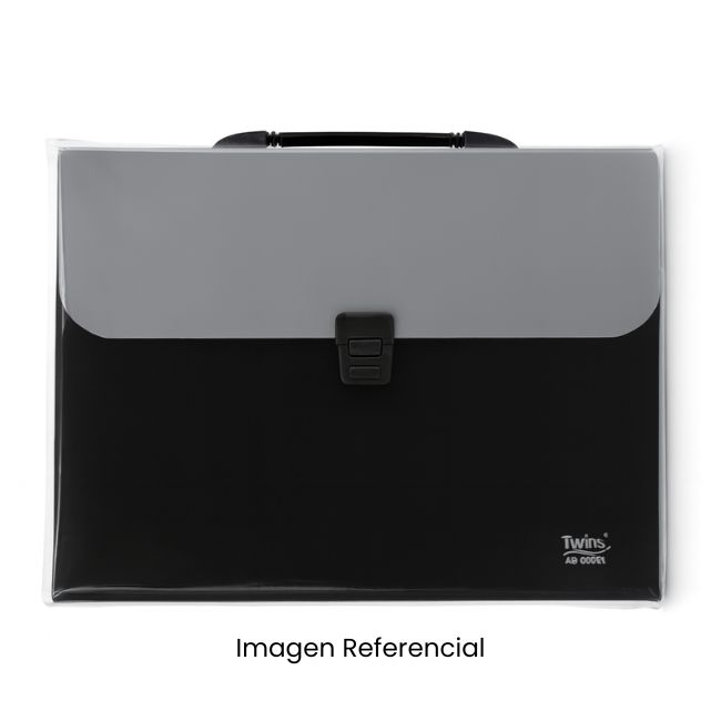 TWINS ARCHIVADOR ACORDEON CON ASA Y BROCHE A4 12 DIVISIONES NEGRO AR-00051