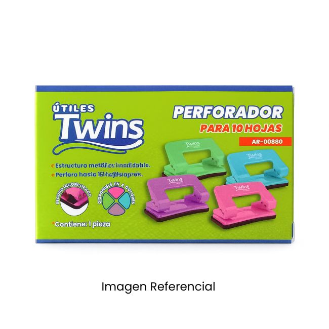TWINS PERFORADOR PARA 10 HOJAS CON SEGURO COLOR PASTEL AR-00880