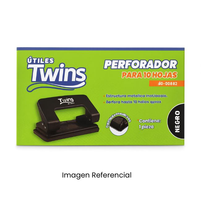 TWINS PERFORADOR PARA 10 HOJAS CON SEGURO COLOR NEGRO AR-00882