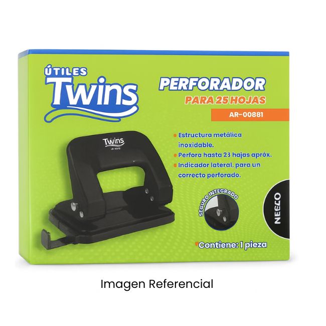 TWINS PERFORADOR PARA 25 HOJAS CON SEGURO COLOR NEGRO AR-00881