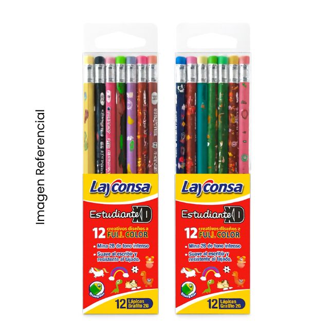 LAYCONSA LAPIZ ESTUDIANTE XD 2B DISEÑOS SURTIDO CAJA X12