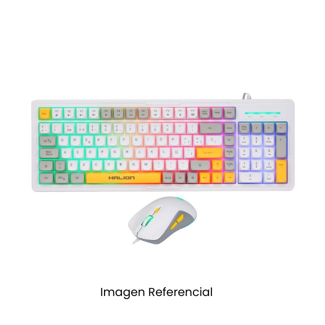 HALION KIT TECLADO Y MOUSE GAMER COBRA 2 EN 1 RGB USB BLANCO