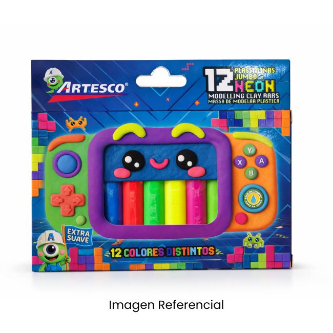 ARTESCO PLASTILINA JUMBO NEON CJAX12 NUEVO 