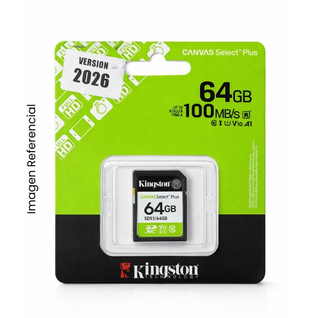 KINGSTON MEMORIA SDHC 64GB 100MB/S C10 UHS-I PARA CAMARAS (SDS3/64GB) 2026