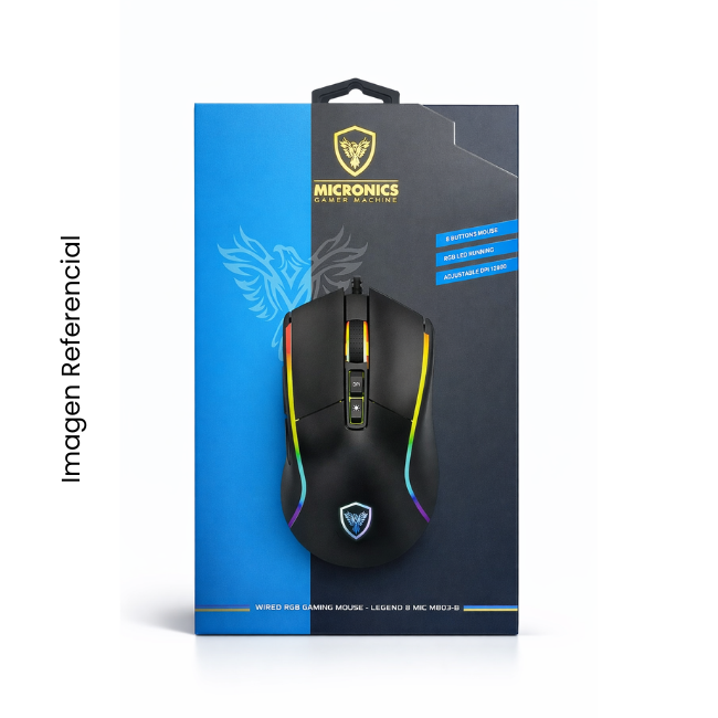 MICRONICS MOUSE GAMER LEGEND 8 MIC M803-8 USB RGB 12800 DPI 8 BOTONES