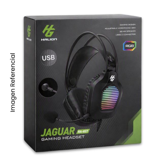 HALION AUDIFONO GAMER JAGUAR 3.5MM HA-H857 50MM RGB MICROFONO DESMONTABLE USB