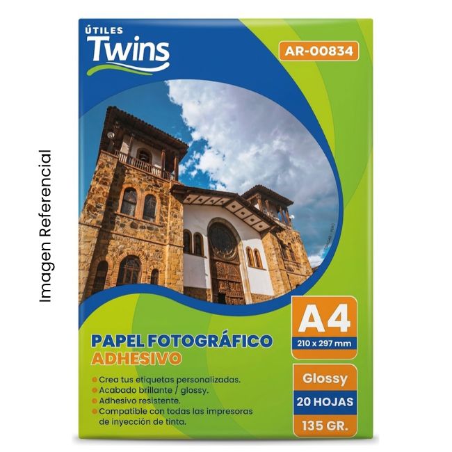 TWINS PAPEL FOTOGRAFICO ADHESIVO A4 135GR GLOSSY BOLSAX20 AR-00834 