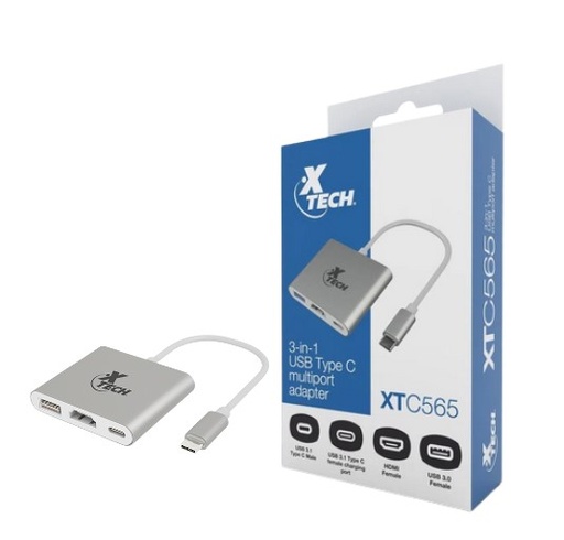 [U0626] XTECH ADAPTADOR HUB TIPO C A HDMI3.0/USB/TIPO C XTC-C565